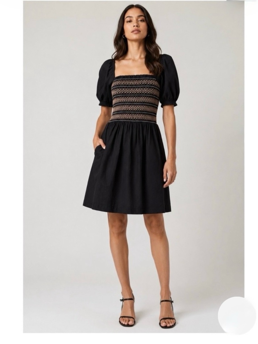 Madewell Black Puff Sleeve Smocked Dress